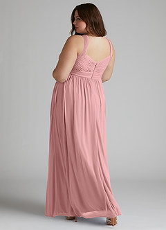Azazie Hillian Bridesmaid Dresses Dusty Rose A-Line Halter Pleated Mesh Dress image12