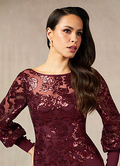 Azazie Caroline Mother of the Bride Dresses Cabernet Mermaid Sequins Lace Dress image6