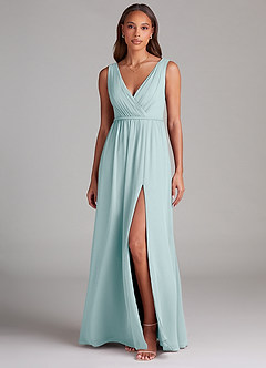 Azazie Tanicia Bridesmaid Dresses Sea Glass A-Line Pleated Chiffon Dress image1
