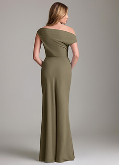 Azazie Emerson Bridesmaid Dresses Willow Green Sheath Off the Shoulder Chiffon Dress image4