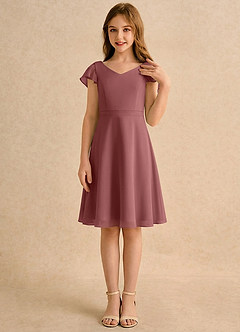 Azazie Narin Girls Formal Blomsterpigekjoler A-Line med ærmer Chiffon Knælængde Kjole image4