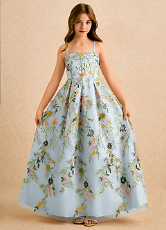Azazie Lark Girls Formal Blomsterpigekjoler A-Line Plisseret Blonder Gulv-længde Kjole image4