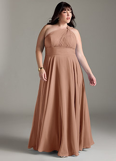 Azazie Charlize Bridesmaid Dresses Champagne Rose A-Line One Shoulder Chiffon Dress image9