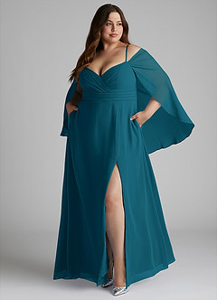 Azazie Cienna Abiti da Damigella Abito A-Line in Chiffon a Spalla Scoperta Blu Inchiostro image9