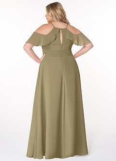 Azazie Dakota Brautjungfernkleider A-Linie V-Hals Gefaltet Chiffon Kleid Moosgrün image7