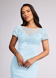 Azazie Susan Abiti per la Madre della Sposa Abito Tubino in Crepe Elasticizzato Pizzo Azzurro image3