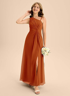 Azazie Brooke Junior A-Linie Seitliche Cut-Outs Chiffon Kleid Paprika image3