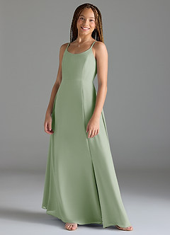 Azazie Moira Junior A-Linie mit Taschen Chiffon Kleid Staubiger Salbeigrün image3
