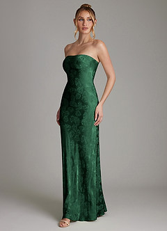 Azazie Viv Bridesmaid Dresses Forrest Green Jacquard Sheath Strapless Jacquard Dress image4