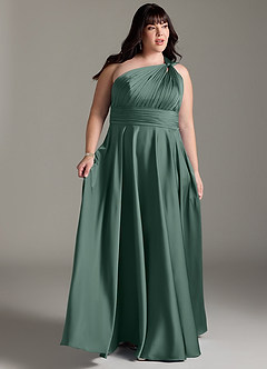 Azazie Charlize Bridesmaid Dresses Eucalyptus A-Line One Shoulder Stretch Satin Dress image11