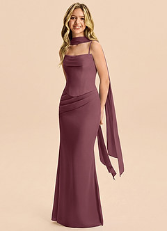 Azazie Sorrel Junior Meerjungfrau-Linie Plissee Chiffon Kleid Sangria image3