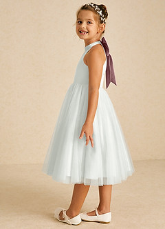 Azazie Dora Flower Girl Dresses Ivory Dusty Rose A-Line Bow Tulle Dress image4