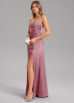 Azazie Azuree Bridesmaid Dresses Vintage Mauve A-Line Pleated Stretch Satin Dress image11