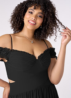 Barbie ♥ Azazie Bridesmaid Dresses Black A-Line Off the Shoulder Chiffon Convertible Dress image8