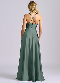 Azazie Truce Bridesmaid Dresses Sea Moss A-Line Stretch Satin Dress image2