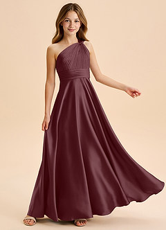 Azazie Charlize Junior Abito A-Line in Raso Elasticizzato Plissettato Sangria image5