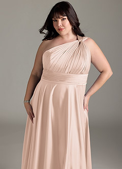 Azazie Charlize Bridesmaid Dresses Blushing Pink A-Line One Shoulder Stretch Satin Dress image14