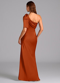 Azazie Yuanna Bridesmaid Dresses Burnt Orange Mermaid One Shoulder Stretch Satin Dress image2