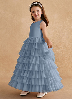Azazie Twinkle Toes Flower Girl Dresses Dusty Blue A-Line Bow Tulle Dress image4