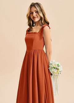 Azazie Delia Junior Abito A-Line in Chiffon Fiocco Arancia Bruciata image7