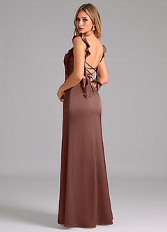 Azazie Jessamine Bridesmaid Dresses Espresso A-Line Corset Stretch Satin Dress image2