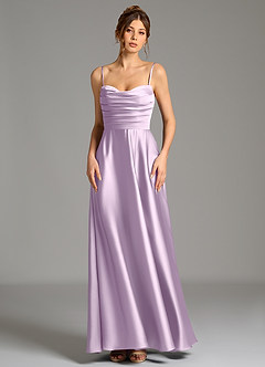 Azazie Ayla Bridesmaid Dresses Frosted Lilac A-Line Corset Stretch Satin Dress image5