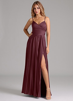 Azazie Vini Abiti da Damigella Abito A-Line in Raso Elasticizzato Plissettato Sangria image3