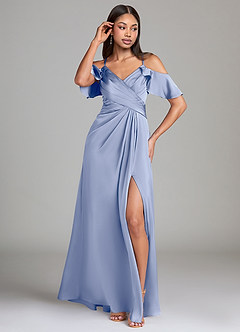 Azazie Dakota Essayer des robes à la maison Robe Trapèze en Satin extensible Épaule décolletée émeraude image4