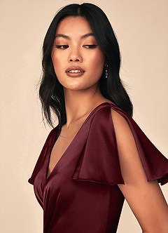 Azazie Soren Brudtärnklänningar Klänning av A-Line i Stretch Satin Plisserad Cabernet image6
