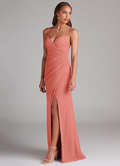 Azazie Maci Brautjungfernkleider Etui Plissee Chiffon Kleid Lachsrosa image3