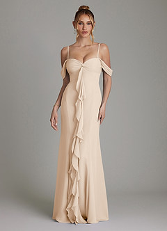 Azazie Karmela Bridesmaid Dresses White Alabaster A-Line Off the Shoulder Chiffon Dress image4