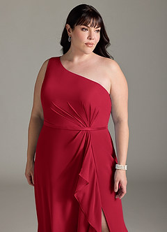 Azazie Liza Bridesmaid Dresses Scarlet Mermaid One Shoulder Chiffon Dress image10