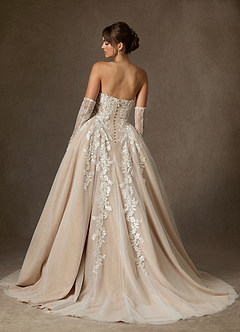 Azazie Sonnet Wedding Dresses Diamond White Champagne Ball-Gown Strapless Lace Dress image2