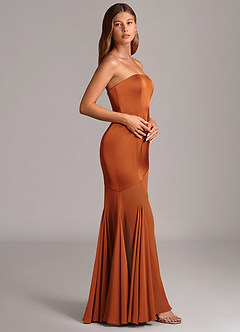 Azazie Uma Robes de demoiselle d'honneur Robe Sirène Convertible en Mousseline de soie Sans bretelles Cannelle image4