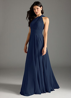 Azazie Charlize Bridesmaid Dresses Dark Navy A-Line One Shoulder Chiffon Dress image4