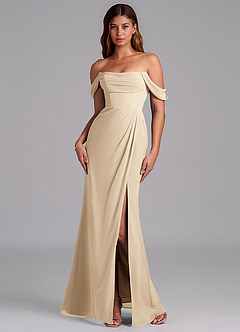 Azazie Johana Robes de demoiselle d'honneur Robe Sirène Convertible en Mousseline de soie Épaule décolletée Champagne image7