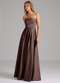 Azazie Lucienne Abiti da Damigella Abito Convertibile A-Line in Raso Elasticizzato Senza Cinturino Ganache image6