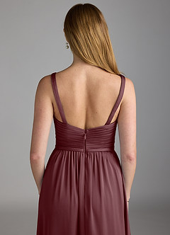 Azazie Chanel Brudtärnklänningar Klänning av A-Line i Stretch Satin Plisserad Sangria image4