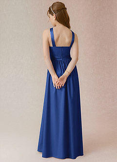 Azazie Jiya Junior Royal Blue A-Line Pleated Stretch Satin Dress image2