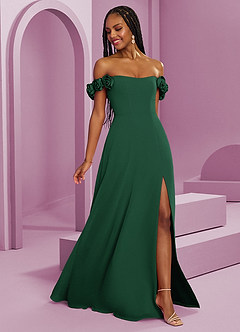 Barbie ♥ Azazie Bridesmaid Dresses Dark Green A-Line Off the Shoulder Chiffon Convertible Dress image8