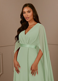 Azazie Isa Mother of the Bride Dresses Dusty Sage A-Line V-Neck Pleated Chiffon Dress image5