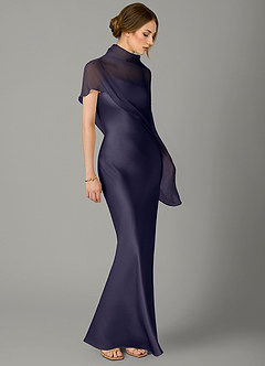 Azazie Jaleesa Abiti da Damigella Abito A-Line in Raso Elasticizzato Collo Alto Stormy image3