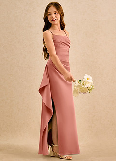 Azazie Cannoli Girls Formal Viráglány ruhák A-vonalú Pliszírozott Stretch szatén Padlóhosszúság Ruha image5