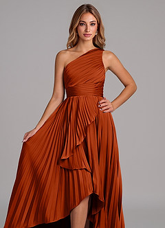 Azazie Lyrica Brautjungfernkleider A-Linie One-Shoulder Stretch-Satin Kleid Paprika image4