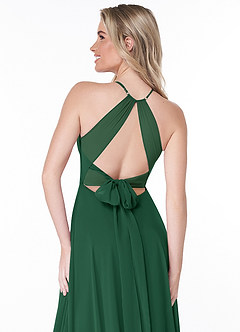 Azazie Evalleen Bridesmaid Dresses Dark Green A-Line Pleated Chiffon Dress image3