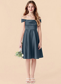 Azazie Amira Junior Twilight A-Line Pleated Stretch Satin Dress image6