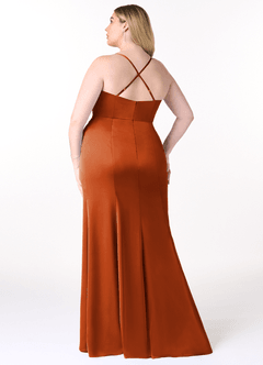 Azazie Marzia Brudtärnklänningar Klänning av Tubklänning i Stretch Satin Veckad halsringning Bränd Apelsin image8