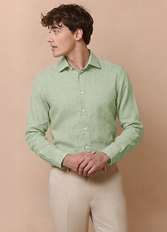 front Elliot Dusty Sage 100% Linen Dress Shirt