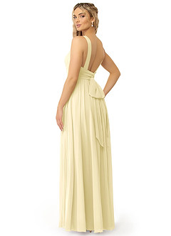 Azazie Kora Robes de demoiselle d'honneur Robe Trapèze en Mousseline de soie Plissée Sorbet Citron image3