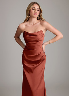 Azazie Lucille Bridesmaid Dresses Terracotta Mermaid Strapless Stretch Satin Convertible Dress image6